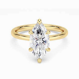 Petite Marquise Solitaire Moissanite Engagement Ring With Hidden Halo
