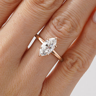 Petite Marquise Solitaire Moissanite Engagement Ring With Hidden Halo