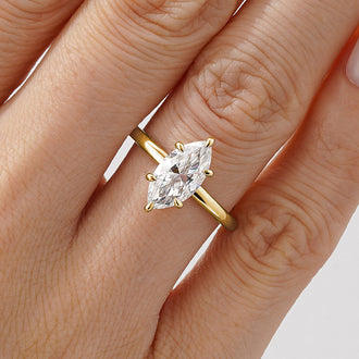 Petite Marquise Solitaire Moissanite Engagement Ring With Hidden Halo