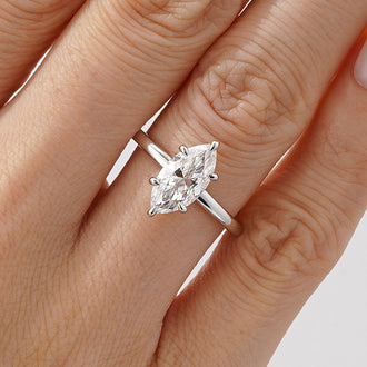 Petite Marquise Solitaire Moissanite Engagement Ring With Hidden Halo