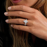Petite Marquise Solitaire Moissanite Engagement Ring Set With Hidden Halo