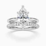 Petite Marquise Solitaire Moissanite Engagement Ring Set With Hidden Halo