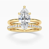 Petite Marquise Solitaire Moissanite Engagement Ring Set With Hidden Halo