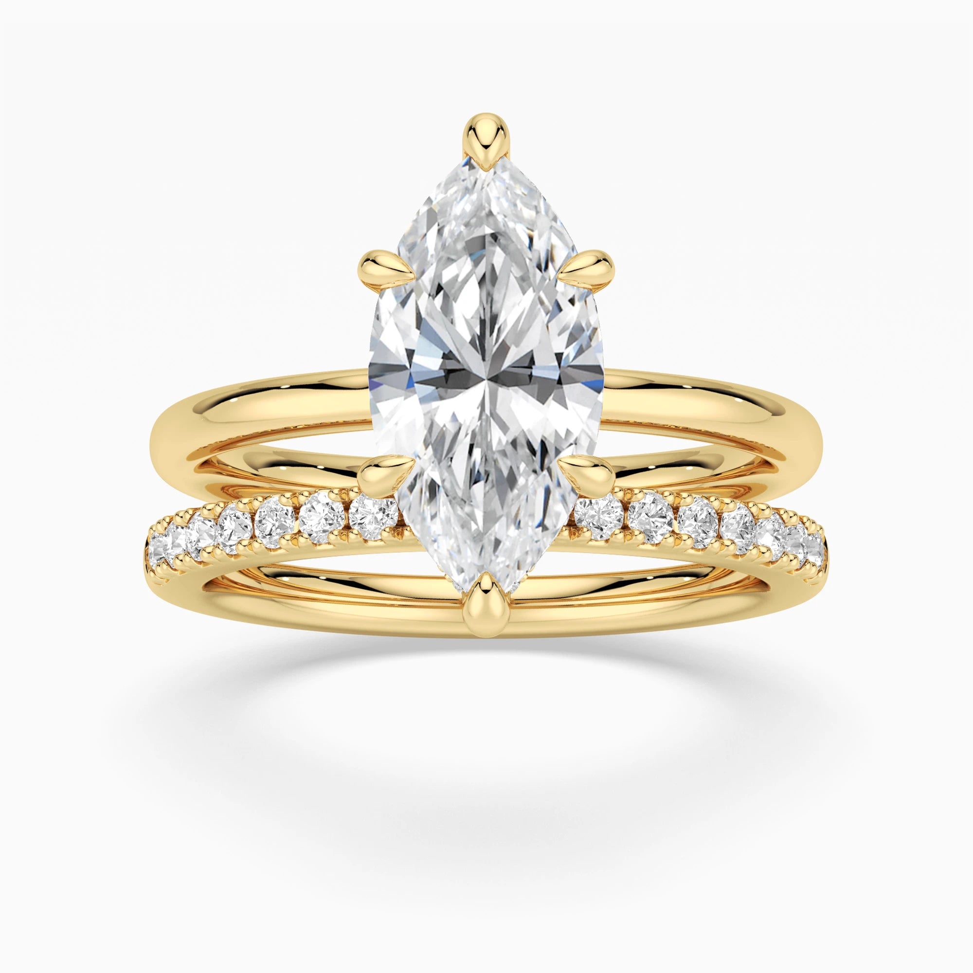 Petite Marquise Solitaire Moissanite Engagement Ring Set With Hidden Halo