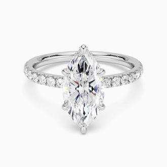 French Pavé Marquise Moissanite Engagement Ring Hidden Halo