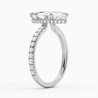 French Pavé Marquise Moissanite Engagement Ring Hidden Halo