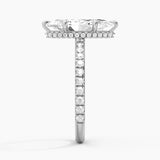 French Pavé Marquise Lab Grown Diamond Engagement Ring Hidden Halo
