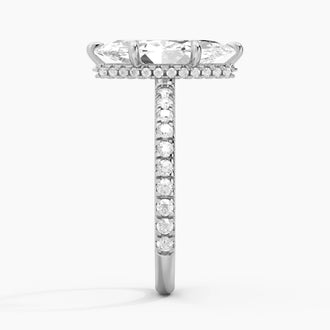 French Pavé Marquise Moissanite Engagement Ring Hidden Halo