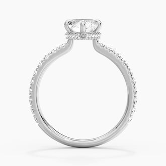French Pavé Marquise Moissanite Engagement Ring Hidden Halo