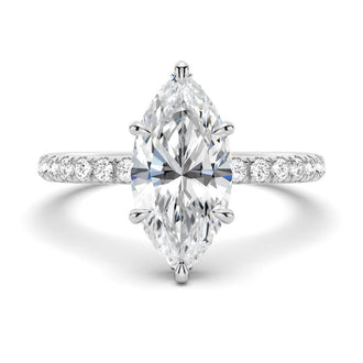 French Pavé Marquise Moissanite Engagement Ring With Hidden Halo - MSBLUE Jewelry