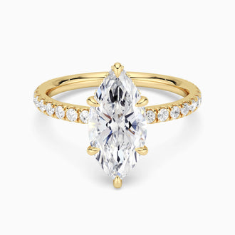 French Pavé Marquise Moissanite Engagement Ring Hidden Halo