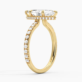 French Pavé Marquise Moissanite Engagement Ring Hidden Halo