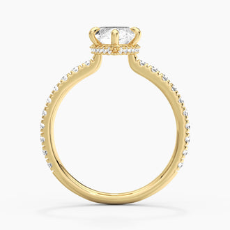 French Pavé Marquise Moissanite Engagement Ring Hidden Halo
