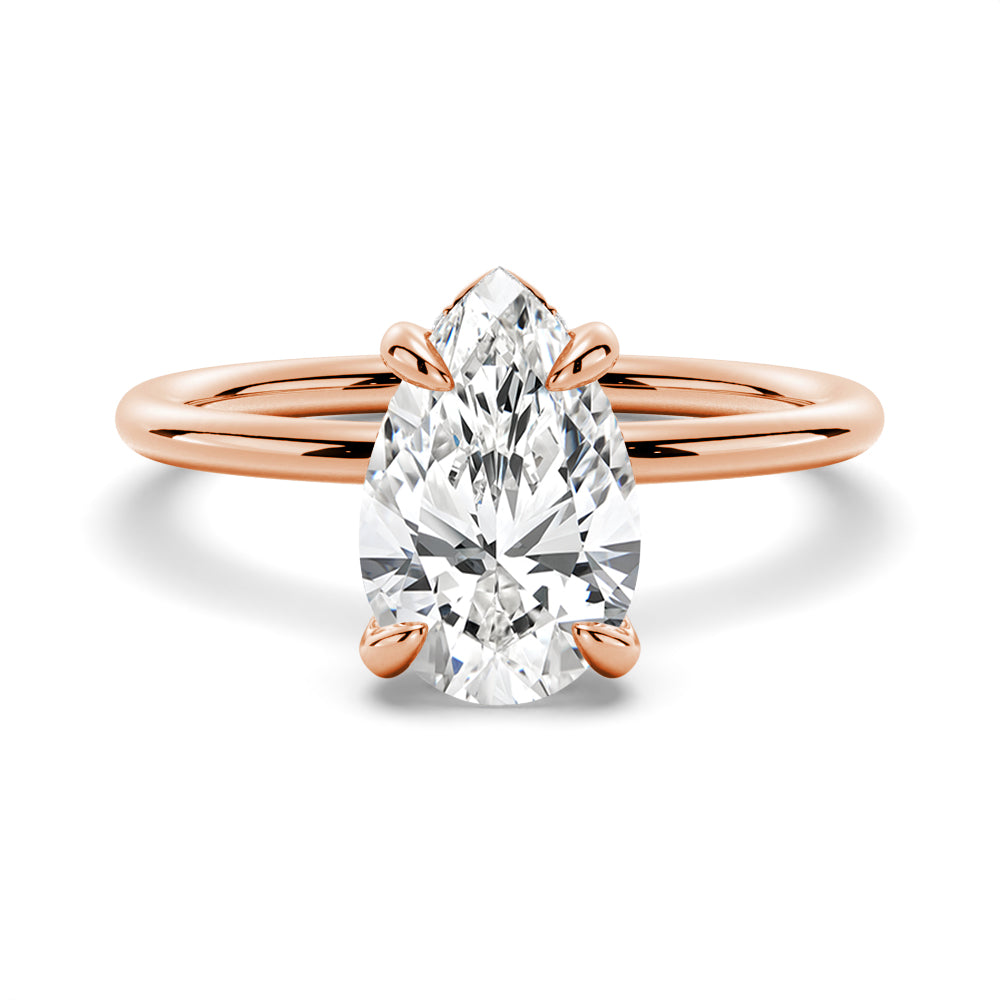Pear-Shaped Solitaire Moissanite Engagement Ring With Hidden Halo