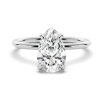 Pear-Shaped Solitaire Moissanite Engagement Ring With Hidden Halo - MSBLUE Jewelry