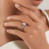 Oval Solitaire Hidden Halo Moissanite Ring Set with Matching Wedding Band