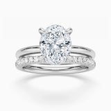 Oval Solitaire Hidden Halo Moissanite Ring Set with Matching Wedding Band