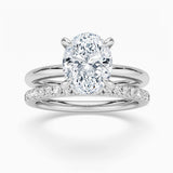 Oval Solitaire Hidden Halo Moissanite Ring Set with Matching Wedding Band