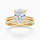 Oval Solitaire Hidden Halo Moissanite Ring Set with Matching Wedding Band