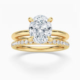 Oval Solitaire Hidden Halo Moissanite Ring Set with Matching Wedding Band