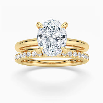 Oval Solitaire Hidden Halo Moissanite Ring Set with Matching Wedding Band