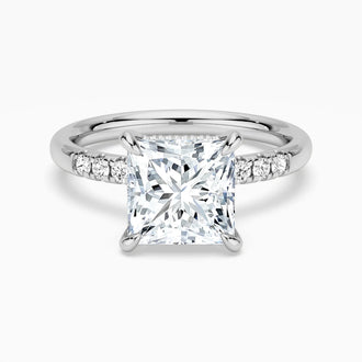 Princess Cut Moissanite Engagement Ring With Hidden Halo