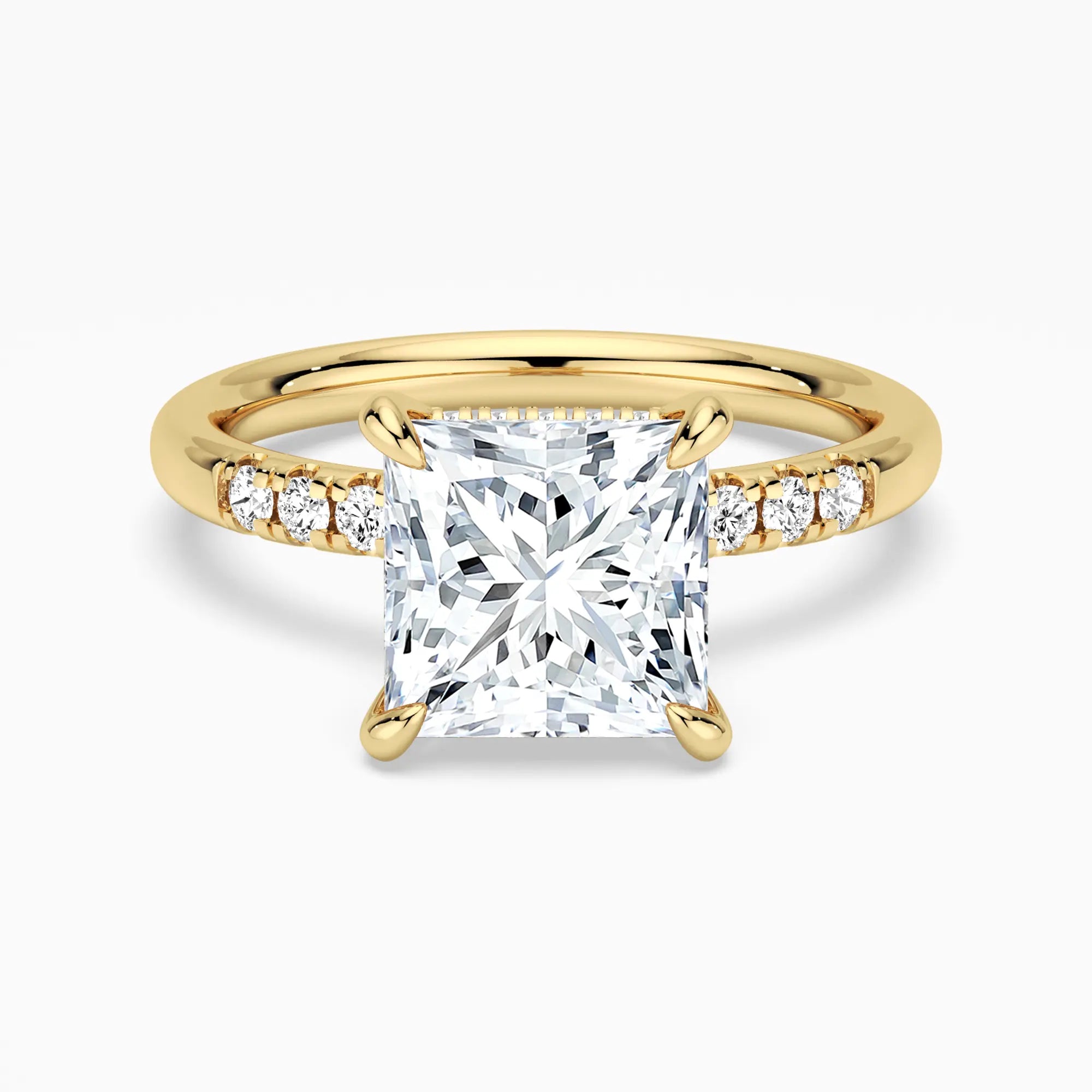 Princess Cut Moissanite Engagement Ring With Hidden Halo