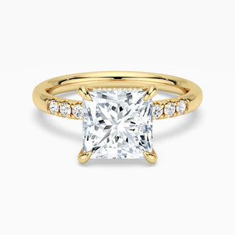 Princess Cut Moissanite Engagement Ring With Hidden Halo