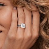 Princess Cut Hidden Halo Moissanite Ring Set with Matching Wedding Band