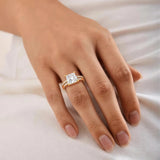 Princess Cut Hidden Halo Moissanite Ring Set with Matching Wedding Band