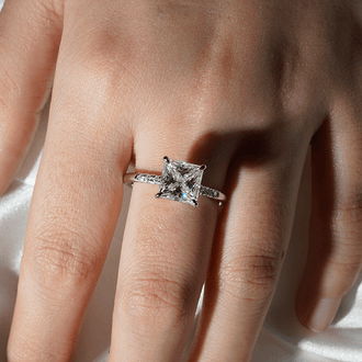 Princess Cut Moissanite With Hidden Halo Bridal Set with Men's Wedding Band - MSBLUE Jewelry