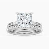 Princess Cut Hidden Halo Moissanite Ring Set with Matching Wedding Band