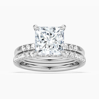 Princess Cut Hidden Halo Moissanite Ring Set with Matching Wedding Band