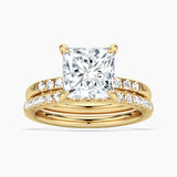 Princess Cut Hidden Halo Moissanite Ring Set with Matching Wedding Band