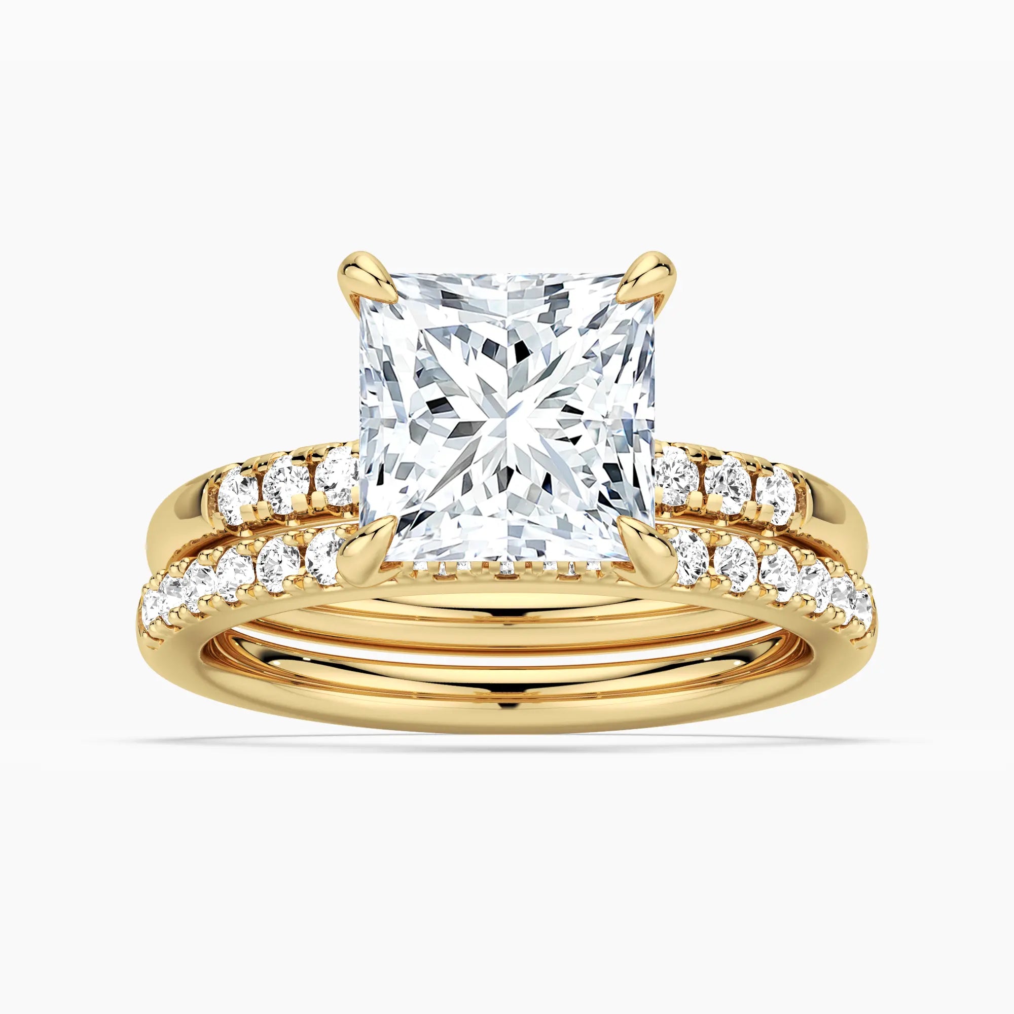 Princess Cut Hidden Halo Moissanite Ring Set with Matching Wedding Band