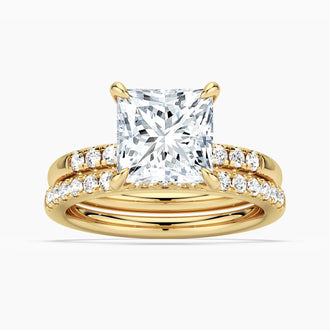 Princess Cut Hidden Halo Moissanite Ring Set with Matching Wedding Band