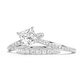Princess Cut Hidden Halo Moissanite Ring Set with Matching Stacking Band
