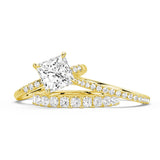 Princess Cut Hidden Halo Moissanite Ring Set with Matching Stacking Band