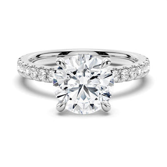 Pavé Band Round Moissanite Engagement Ring With Hidden Halo - MSBLUE Jewelry