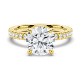 Pavé Band Round Moissanite Engagement Ring With Hidden Halo