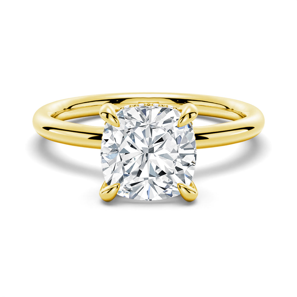 Cushion Cut Engagement Ring With Hidden Halo