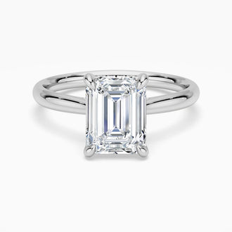 Emerald Cut Moissanite Engagement Ring With Hidden Halo