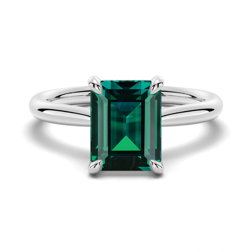 2 CT. Emerald Cut Green Moissanite Engagement Ring With Hidden Halo