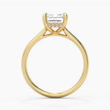 Emerald Cut Moissanite Engagement Ring With Hidden Halo