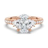 3 CT. Three Stone Oval & Half Moon Moissanite Engagement Ring with Pavé Band