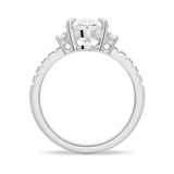 3 CT. Three Stone Oval & Half Moon Moissanite Engagement Ring with Pavé Band