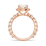 3 CT. Oval Halo with Pavé Shared Prong Band Moissanite Engagement Ring