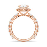 Oval Cut Halo Engagement Ring with Pavé Shared Prong Band