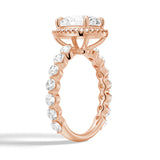 Oval Cut Halo Engagement Ring with Pavé Shared Prong Band