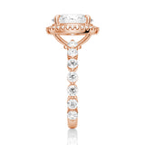 Oval Cut Halo Engagement Ring with Pavé Shared Prong Band